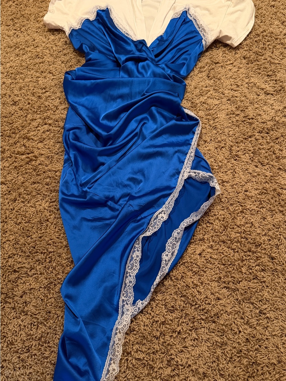 Royal Blue Satin Slip Dress with Lace Trim size M